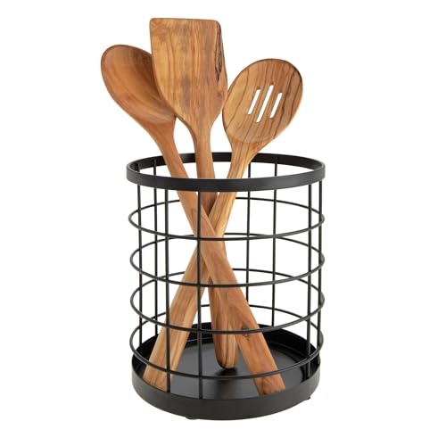 iDesign Kitchen Crock for Utensils - Steel Kitchen Crock Utensil Holder for Countertop - Matte Black