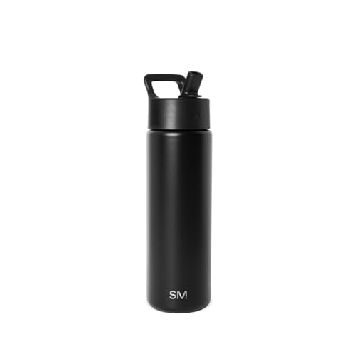 Simple Modern Water Bottle with Straw Lid Vacuum Insulated Stainless Steel Metal Cup Bottles | Reusable Leak Proof BPA-Free Flask for Gym Sports | Summit Collection | 22oz, Midnight Black