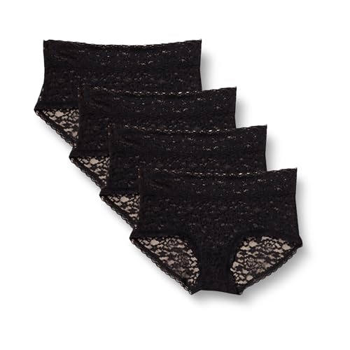 Amazon Essentials Women's Comfortable Lace Stretch Hipster Underwear, Pack of 4, Black, Large