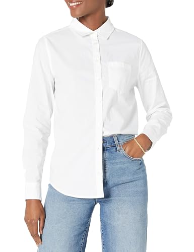 Amazon Essentials Women's Regular-Fit Long-Sleeve Button-Down Poplin Shirt, White, X-Large