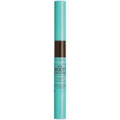 L'Oreal Paris Magic Root Precision Pen, Temporary Gray Hair Cover Up Concealer Brush with Washable Formula, Hair Concealer for Scattered Grays, 4 Dark Brown, 0.05 fl oz
