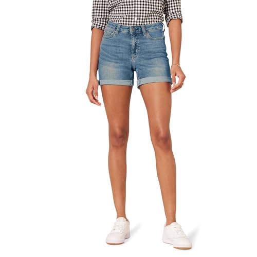 Amazon Essentials Women's Mid-Rise Slim Fit 4" Denim Shorts, Medium Wash, 4