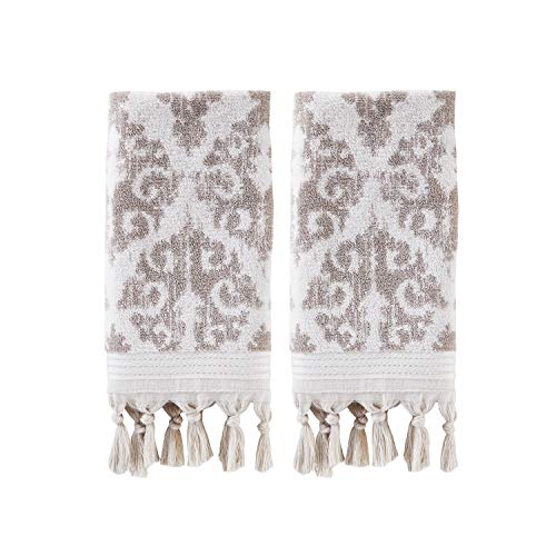 SKL Home Mirage Fringe 100% Turkish Cotton Hand Towel (2-Pack), Taupe , 16x26 in