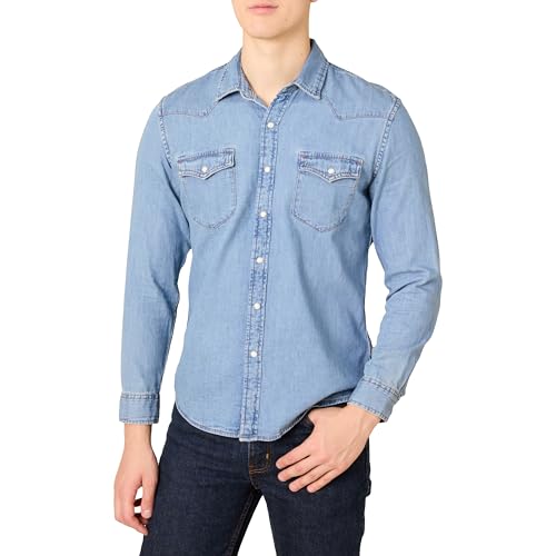 Amazon Essentials Men's Slim-Fit Long-Sleeve Denim Shirt with Snap Buttons, Light Blue, X-Large