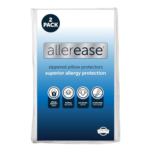 Set of 2 King AllerEase Pillow Protectors - Moisture Wicking, Advanced Allergy Protection - Premium Polyester, Zippered Protectors