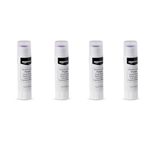 Amazon Basics Purple Washable School Glue Sticks, Dries Clear, 0.21 oz Stick, 4-Pack