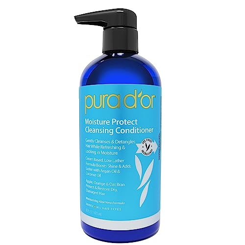 PURA D’OR Moisture Protect Cleansing Conditioner (16oz) Detangles & Restores Hair with Argan Oil, Lavender, No Sulfate, All Hair Types, Men & Women (Packaging may vary)