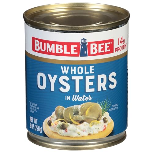 Bumble Bee Premium Select Whole Canned Oysters, 8 oz Can - Ready to Eat - 14g Protein per Serving - Gluten Free