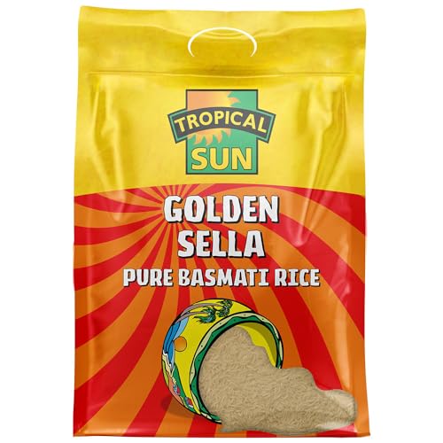 Tropical Sun Golden Sella Basmati Rice 5kg - Extra Long Grain Parboiled Rice - Naturally Aromatic - Non-Sticky & Fluffy Rice for Biryani, Pilaf, Curries & Everyday Cooking.