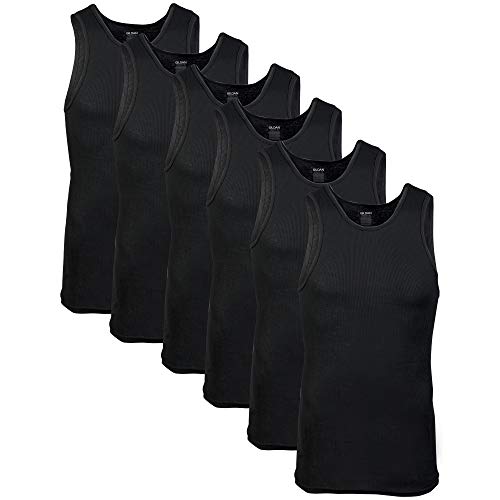 Gildan Men's A-Shirt Tanks, Multipack, Style G1104, Black (6 Pack), Small