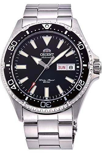 Orient Kamasu/Mako III Men's Automatic Manual Winding Sports Steel or Silicone Divers' Watch with Screw Crown and Sapphire Crystal, Black, Bracelet