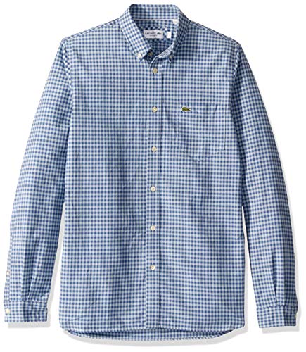 Lacoste Mens Long Sleeve Oxford Gingham Button Down Regular Fit Shirt Button Down Shirt, Breeze/Iodine, L : Amazon.ae: Fashion