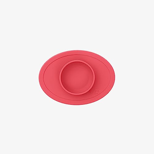 ezpz Tiny Bowl (Coral) - 6 Months+ - 100% Silicone Suction Placemat + Bowl for Infants - Fits All Highchair Trays - Baby-Led Weaning Supplies