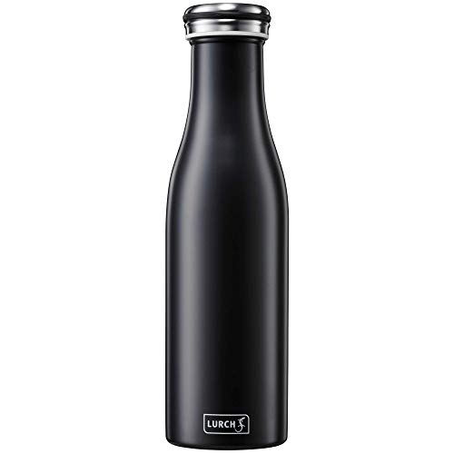 🔥 STARKER PREIS (-26%) Lurch 240908 Isolierflasche/Thermoflasche für heiße und kalte Getränke aus doppelwandigem Edelstahl 0,5l, Mattschwarz, 7.7 x 7.7 x 26.3 cm