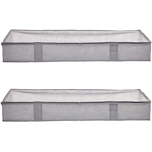Amazon Basics Under Bed Fabric Zipper Blanket Storage Container Bags with Window and Handles, 2-Pack, 18 x 42 x 6 inches