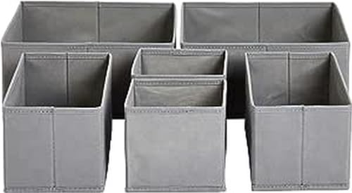 Amazon Basics Cloth Drawer Storage Organizer Boxes for Socks, Underwear and Baby Items, Set of 6, GrayLong Bamboo Kitch