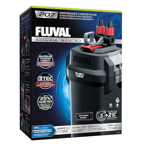 Fluval 207 Perfomance Canister Filter - for Aquariums Up to 45 Gallons - Aquarium Canister Filter