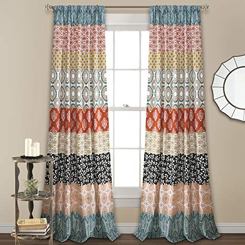 Lush Decor Bohemian Stripe Window Curtain Panels, Pair 52" W x 84" L Turquoise & Orange - Light Filtering Curtains for Bedroom - Boho Curtains - Maximalist Decor