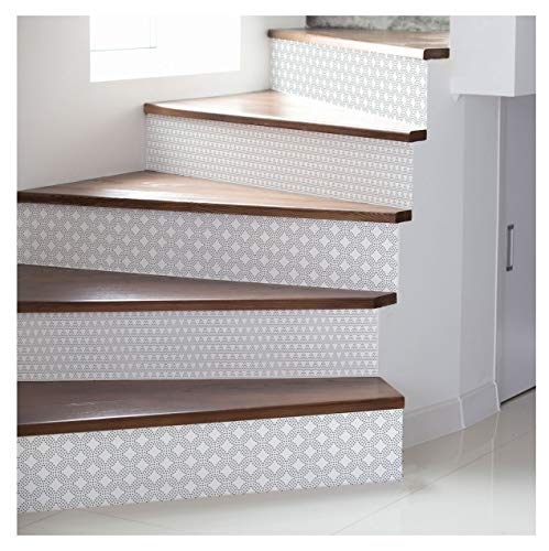 4 x Scandinavian Tile Stair Stickers | Cement Tile Riser Sticker – Tile Riser Stickers | Stair Adhesive Cement Tiles – Azulejos – 15 x 105 cm