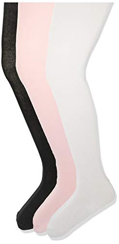 Amazon Essentials Girls' Stretchy Cotton Tights, 3 Pairs, White/Pink/Black, X-Small