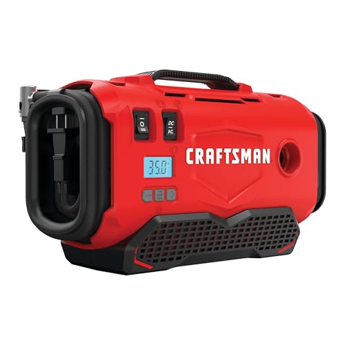 CRAFTSMAN V20 Tire Inflator Portable Air Compressor, Car Air Pump, 3 Modes Tire Pump: Cordless, 120V Corded, and 12V Car