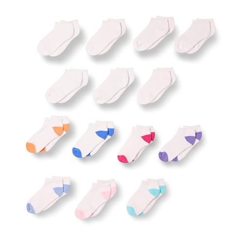 Amazon Essentials Unisex Kids' Cotton Low Cut Cushioned Sock, 14 Pairs, White, Small