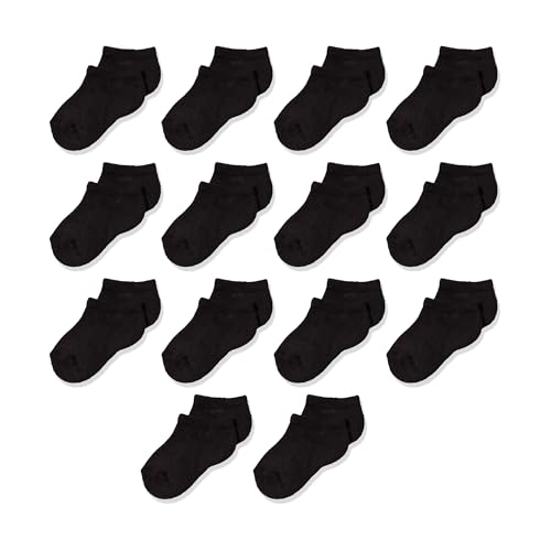 Amazon Essentials Unisex Toddlers' Cotton Low Cut Cushioned Sock, 14 Pairs, Black, 4-5T