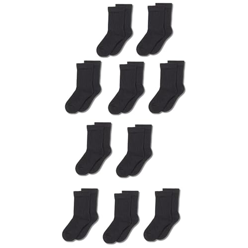 Amazon Essentials Unisex Toddlers' Cotton Crew Socks, 10 Pairs, Black, 2-3T