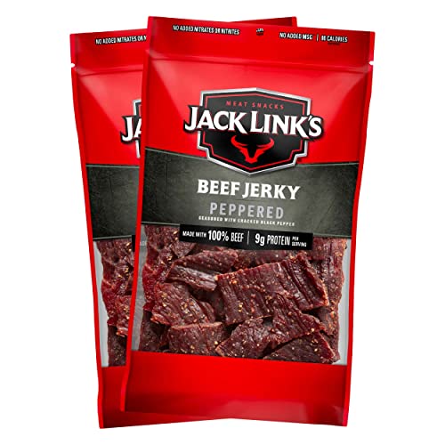 Jack Link's Beef Jerky, Peppered, Large Jerky Bags - Flavorful Meat Snacks, Ready to Eat Protein Snacks with 9g of Protein per Serving, Made with 100% Beef - 9 Oz. (Pack of 2)