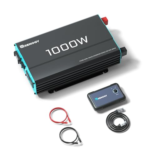 Renogy 1000W Pure Sine Wave Inverter 12V DC to 120V AC Converter for Home, RV, Truck, Off-Grid Solar Power 110V with Built-in 5V/2.1A USB Port, Hardwire Remote Controller