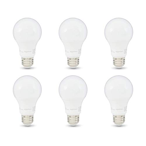 Amazon Basics A19 LED Light Bulbs, 60 Watt Equivalent, Energy Efficient 9W, E26 Standard Base, Soft White 2700K, Dimmable, 10,000 Hour Lifetime , 6-Pack