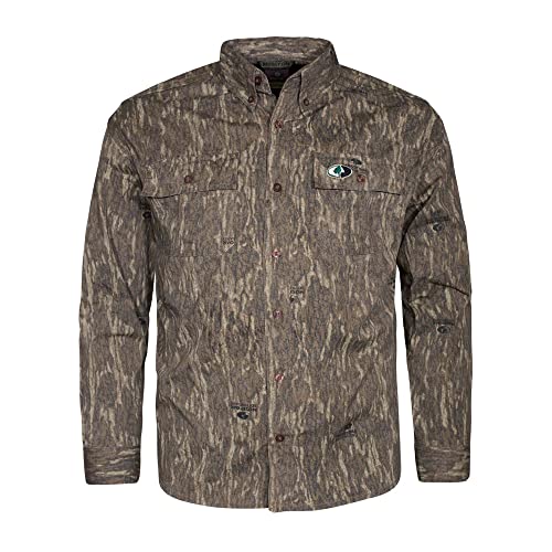 Mossy Oak Standard Men's Long Sleeve Camo Hunting Shirts Cotton Mill, Bottomland, X-Large