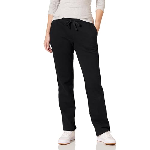 Amazon Essentials Women's Straight Leg Sweatpants with Drawstring for Women, Fleece - (Available in Plus Size), Black, Large