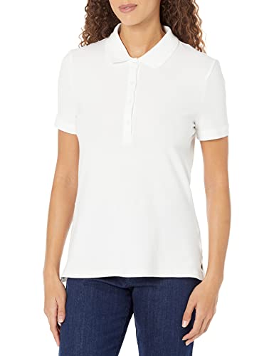 Amazon Essentials Women's Short-Sleeve Polo Shirt (Available in Plus Size), White, Medium
