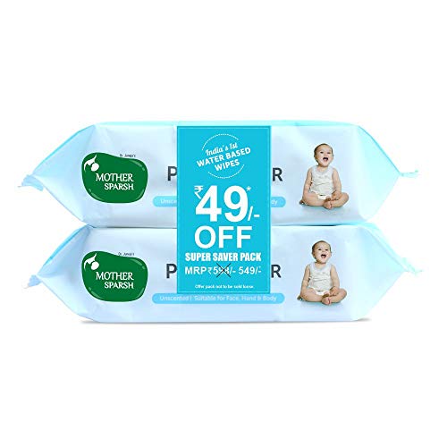 Mother Sparsh 99% Pure Water (Unscented) Baby Wipes with Lid I Natural Plant made cloth - Super thick Wet Wipes I 72 pcs/pack - Pack of 2 (Super Saver