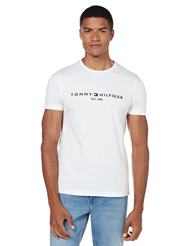 (-53%) Tommy Hilfiger Herren T-Shirt Kurzarm Core Tommy Logo Rundhalsausschnitt, Weiß (Snow White), S