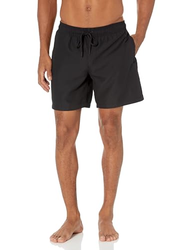 Amazon Essentials Men's 7" Swim Trunks with Mesh Lining, Pockets, Drawstring Closure, Black, X-Large