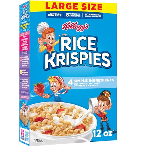 Kellogg's Rice Krispies Cold Breakfast Cereal, 8 Vitamins and Minerals, Rice Krispies Treats, Large Size, Original, 12Oz Box (1 Box)