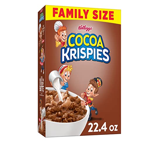 Cocoa Krispies Cold Breakfast Cereal, 8 Vitamins and Minerals, Rice Krispies Treats, Family Size, Original, 22.4oz Box (1 Box)