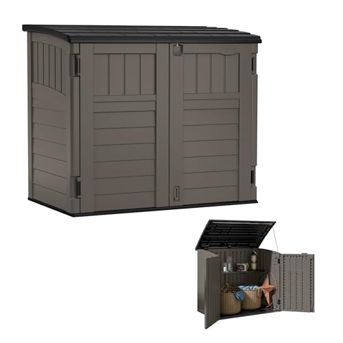Suncast Outdoor Storage Shed for Backyard and Garden, Horizontal, 4' x 2.5', Stoney Grey - Portable Utility Deck and Cabinet for Tools, Equipment, and Garbage
