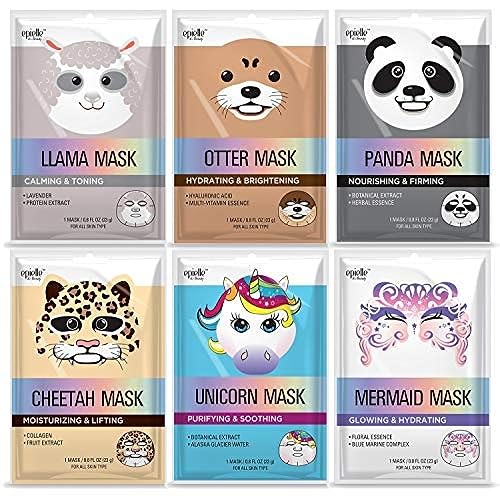 Epielle Character Face Mask Mystical Safari 6 Pack, Fun & Effective Korean Skin Care, Spa Party Favors, Stocking Stuffers, Birthday Gifts for Women, Thanksgiving Essentials