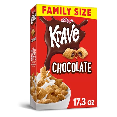 Kellogg's Krave Cold Breakfast Cereal, Kids Cereal, Family Breakfast, Family Size, Chocolate, 17.3oz Box (1 Box)