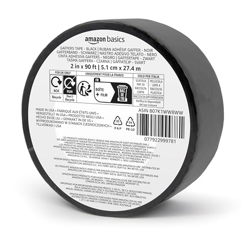 Amazon Basics No Residue, Non-Reflective Gaffers Tape - 2 inch x 90 feet, Black