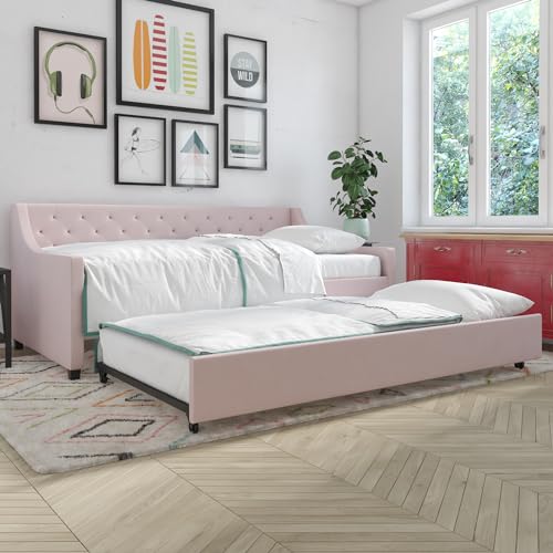 Novogratz 4330739N Her Majesty Daybed and Trundle Twin Pink Linen Pink Linen Twin