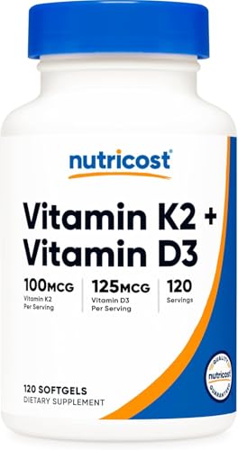 Nutricost Vitamin D3 + K2 (5000 IU), 120 Softgels