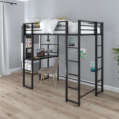 DHP Abode Metal Frame with Desk Simple Yet Solid A twin-sized bed that has 2 ladders for convenient