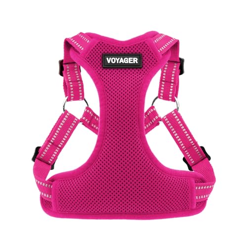 Voyager Adjustable Dog Harness with Reflective Stripes by Best Pet Supplies, Heavy-Duty Full Body No Pull Vest with Leash D-Ring, Breathable, Fuchsia, size XL
