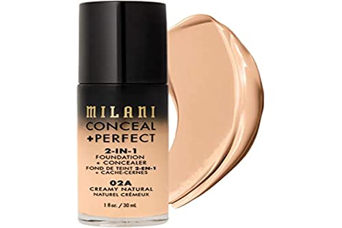 Milani Conceal + Perfect 2-in-1 Foundation + Concealer for a Flawless Complexion, Under Eye Corrector, Cover Redness and Imperfections, Waterproof and Sweatproof - Creamy Natural