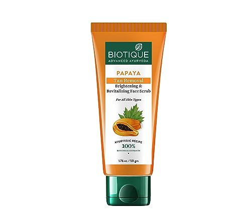 Biotique Papaya Tan Removal Brightening & Revitalizing Face Scrub | Gentle Exfoliation | Smooth and Clear Complexation | 100% Botanical Extracts| 