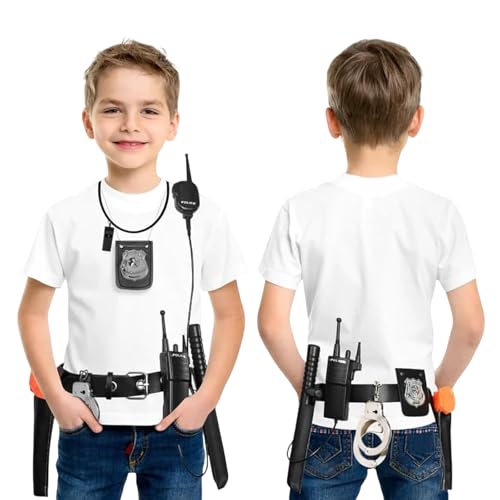Dress-Up-America Kids Police Officer Pretend Play Set – 10-Piece Costume Accessories with Badge, Belt, Gun & Handcuffs – Halloween Role Play Kit for Ages 3–10